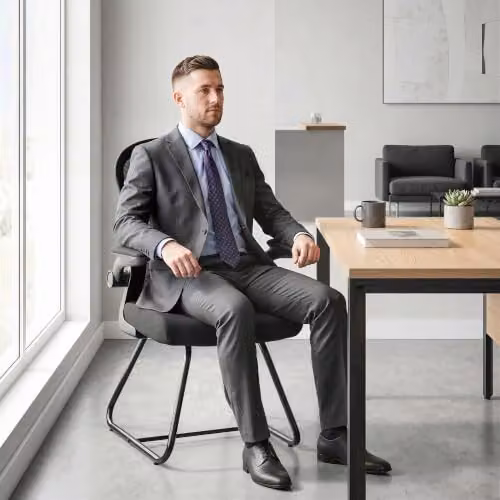 HOMCOM Black Conference and Reception Office Chair with Flip-up Armrests and Mesh Fabric – 4