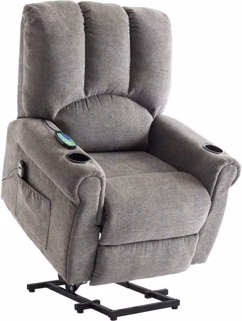 FORGEVIO Electric Riser Recliner Chair in Grey Fabric with Power Lift Assist and Massage Function