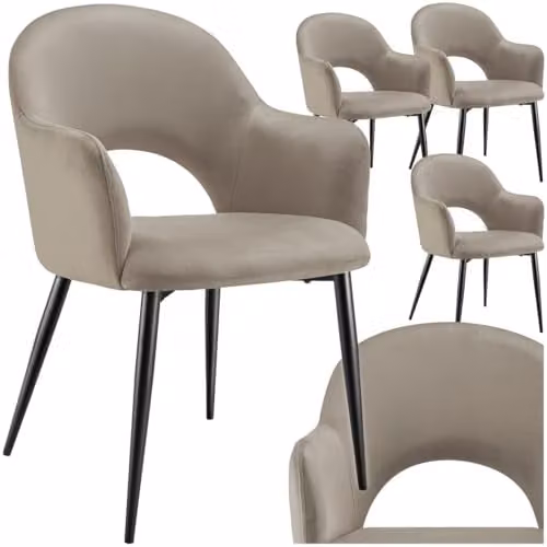 tectake Set of 4 Sasha Dining Chairs in Taupe Velvet Fabric with Metal Legs