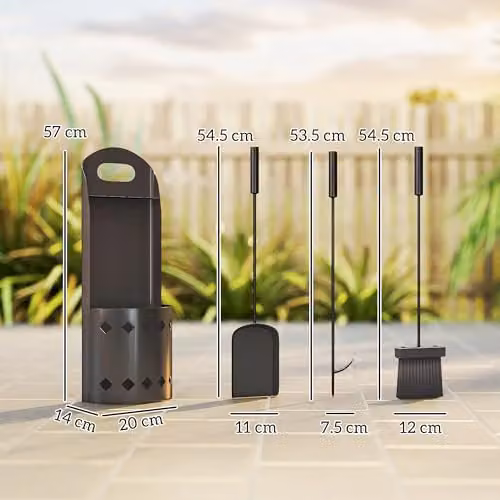 Outsunny 4 Piece Metal Fireplace Companion Set in Black – 6