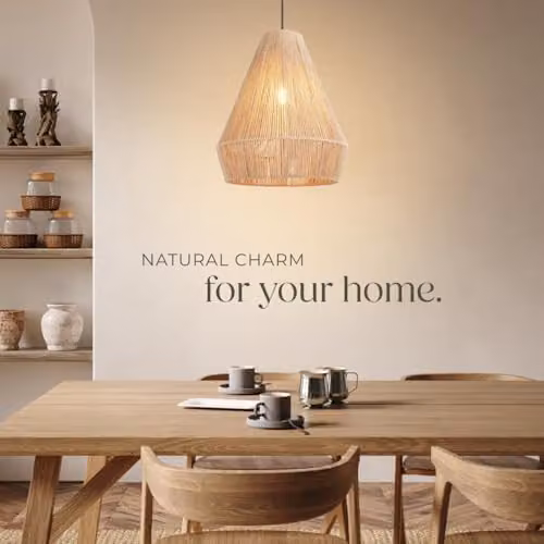 tectake Boho Style Jute and Metal Pendant Light in Brown and Beige, W/D/H: 40.5 x 40.5 x 47 cm – 4