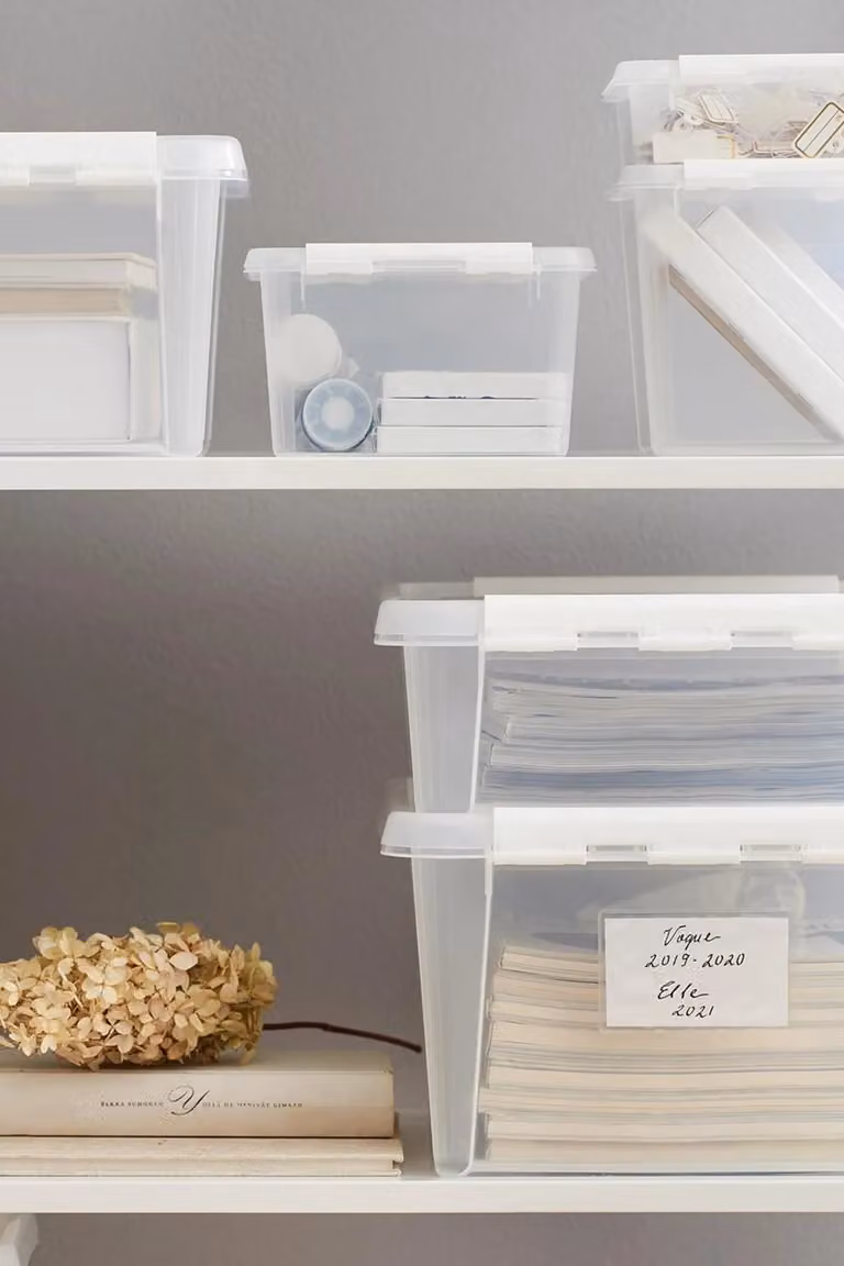 SmartStore Stackable Plastic Storage Box with Lid, White and Transparent, W/D/H: 40.0 x 30.0 x 18.0 cm