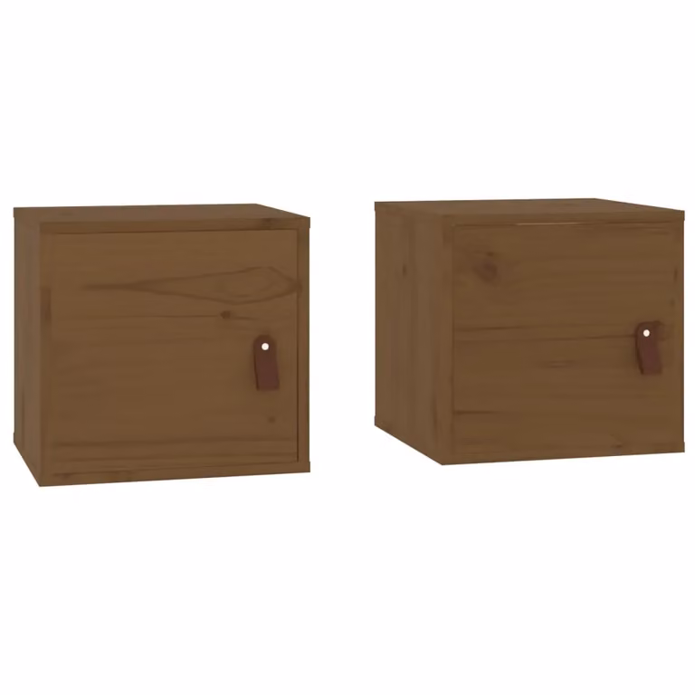 Berkfield Home Set of 2 Rustic Solid Wood Pine Wall Cabinets in Honey Brown, W/D/H: 31.5 x 30 x 30 cm