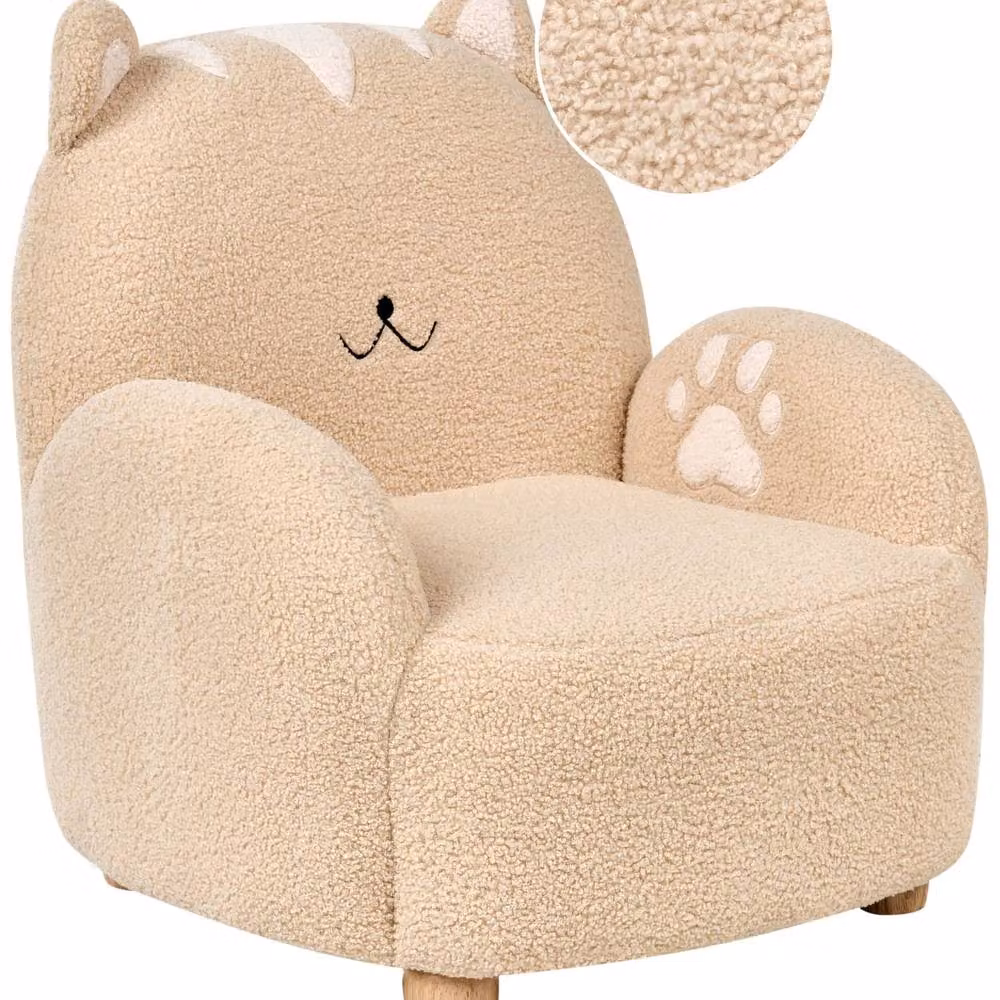 Wyld Haus Cat-Shaped Kids Armchair in Beige Bouclé Upholstery with Solid Wood Frame, W/D/H: 59.0 x 54.0 x 55.0 cm – 2