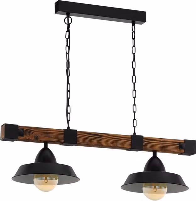 Loops Suspended Ceiling Pendant Light in Black and Rustic Wood for Kitchen and Dining Rooms