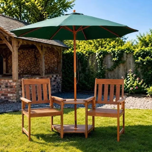 Samuel Alexander Rydal 2 Seater Wooden Love Seat and 2.7m Green Parasol Set