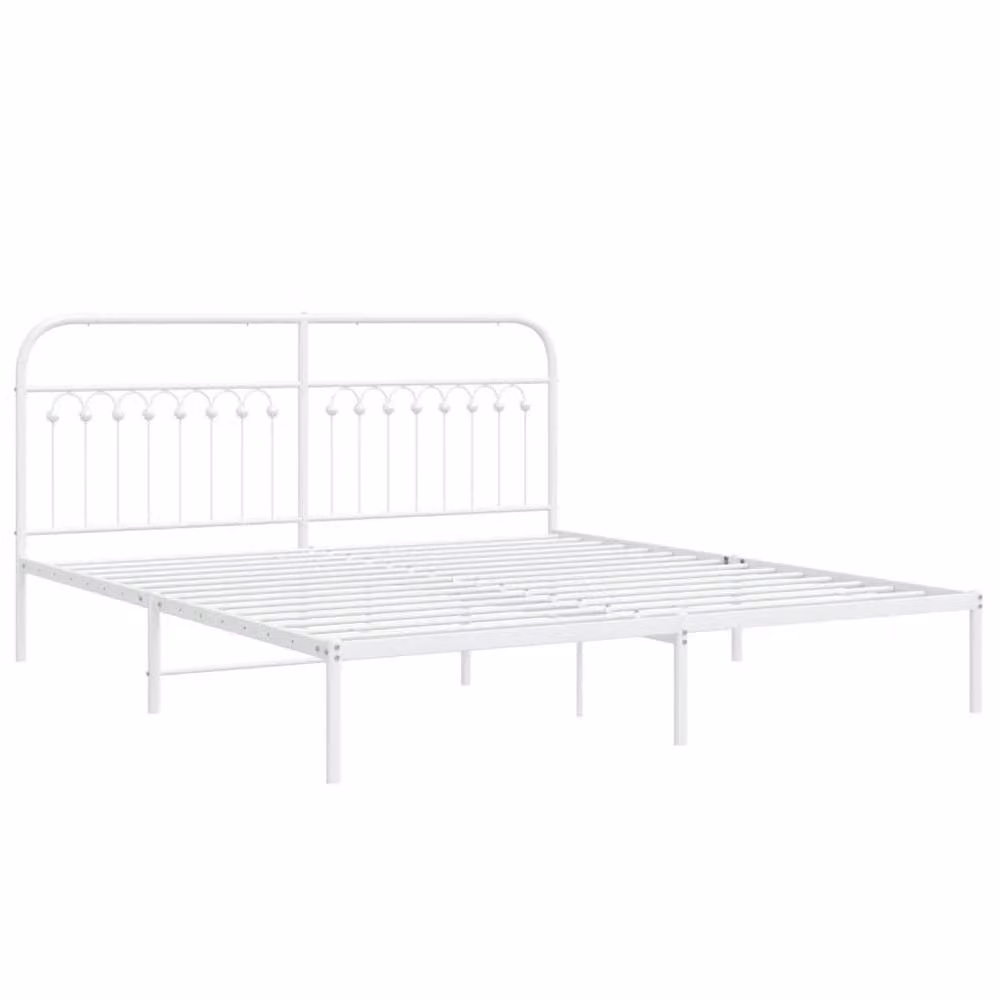 Berkfield Home Metal Bed Frame with Headboard in White, W: 183 cm, L: 203 cm – 3