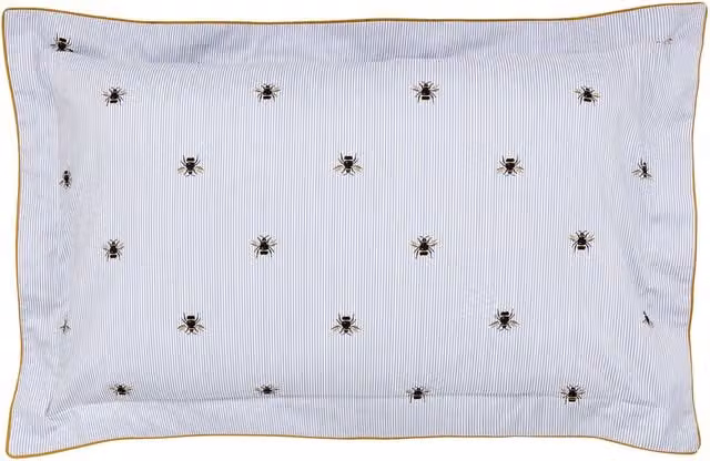 Joules Botanical Bee Blue Cotton Percale Oxford Pillowcase