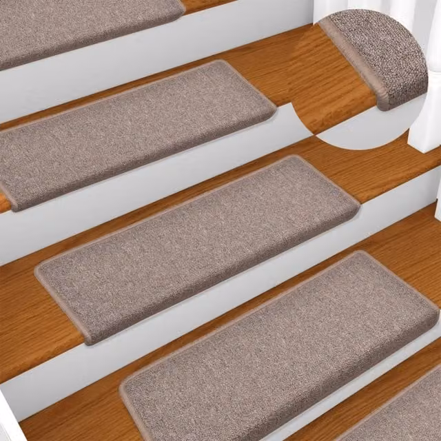 Berkfield Home Self-Adhesive Carpet Stair Treads, 15 Pieces, Light Brown, W: 65 cm, D: 21 cm, H: 4 cm