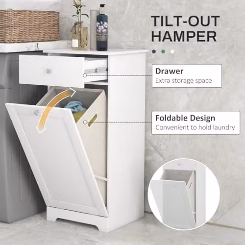 HOMCOM White Modern Bathroom Storage Cabinet with Internal Drawers, W/D/H: 40 x 40 x 90.5 cm – 3