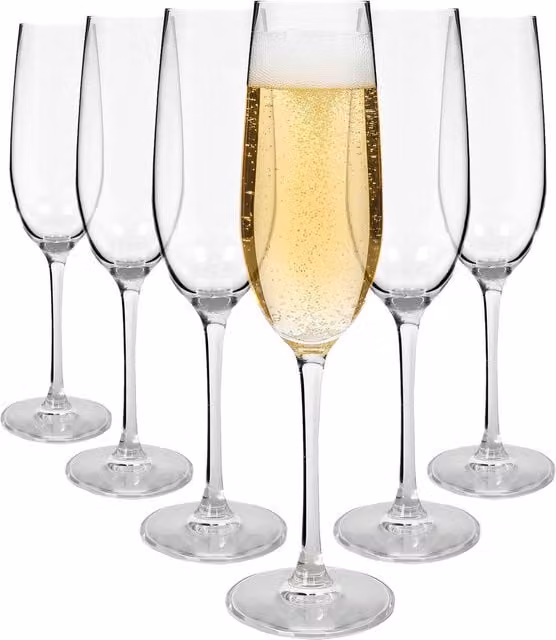 Argon Tableware Mayfair Lead-Free Crystal Champagne Flutes, 210ml, Pack of 6, Transparent – 1