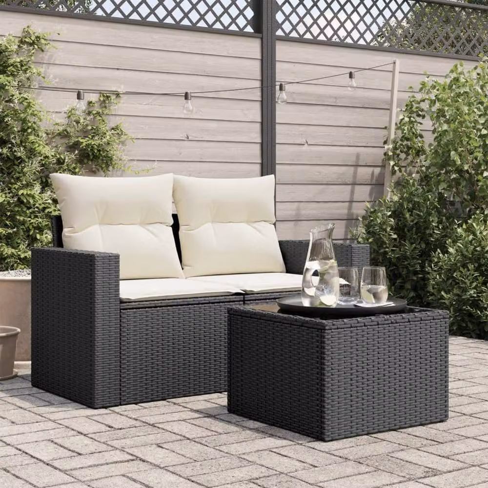Berkfield Home Black Poly Rattan Garden Table with Glass Top, W/D/H: 55 x 55 x 37 cm – 3