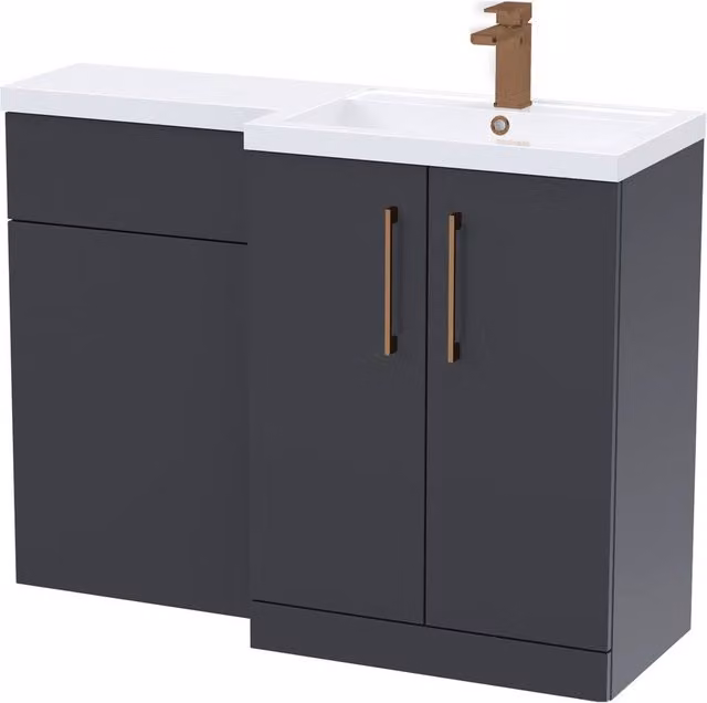 Balterley Modern Matt Grey Right-Hand Vanity and WC Unit Combination, Width: 110 cm