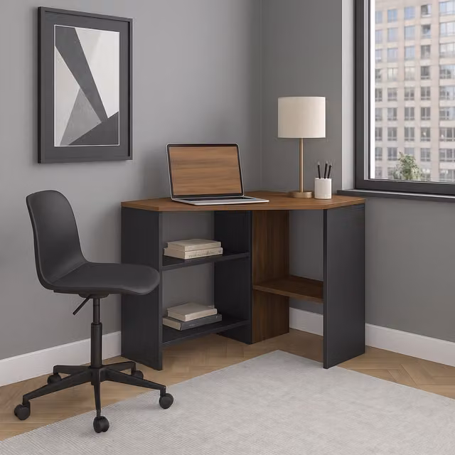 Decorotika Modern Corner Computer Desk in Brown and Black