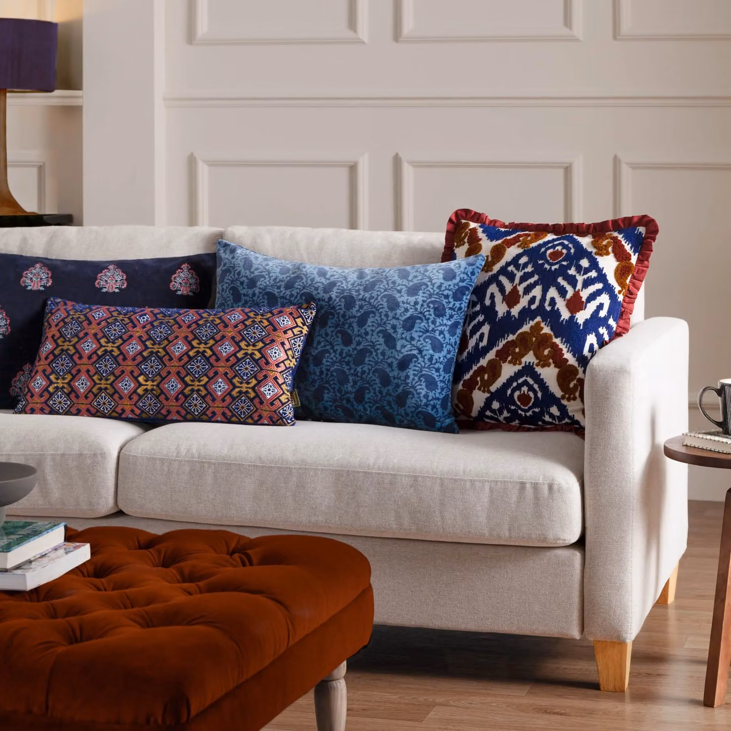 Paoletti Henderson Embroidered Cotton Square Cushion in Red and Gold, W/D/H: 45 x 45 x 45 cm – 6