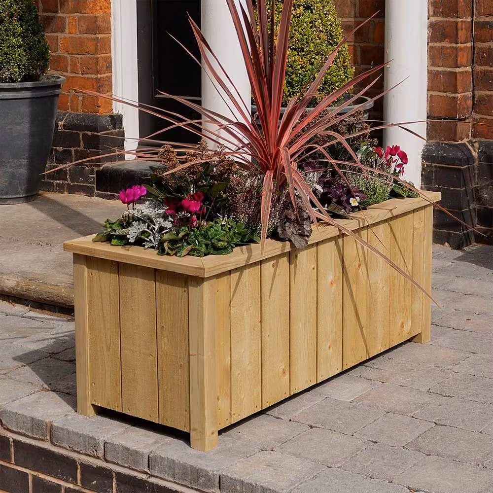 Rowlinsons Heritage Ornamental Garden Planter Tub, Brown Wood, W: 103 cm, D: 40 cm, H: 43 cm – 2
