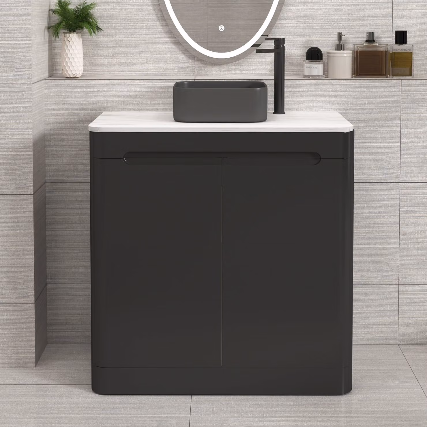 Royal Bathrooms Venice 800mm Matt Nocturne Black Floor Standing 2 Door Vanity Unit with Art Square Basin