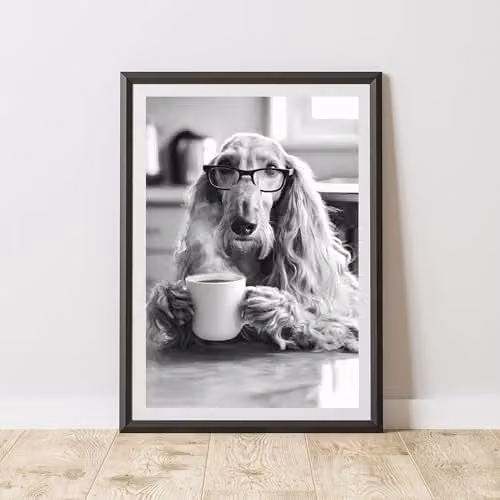 60 Second Makeover Funny Afghan Hound Drinking Coffee Paper Poster, A3, Multicolour