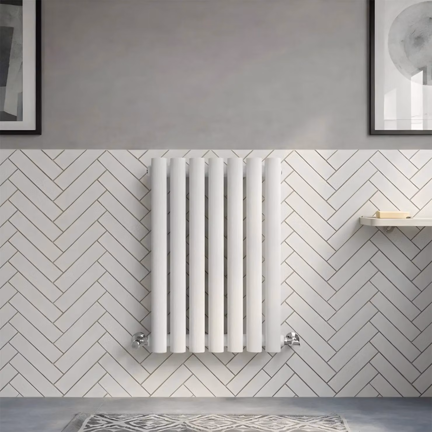 Balterley Lucia Square Horizontal Single Panel Radiator, White, W: 60.0 cm, H: 41.2 cm, D: 6.3 cm – 3