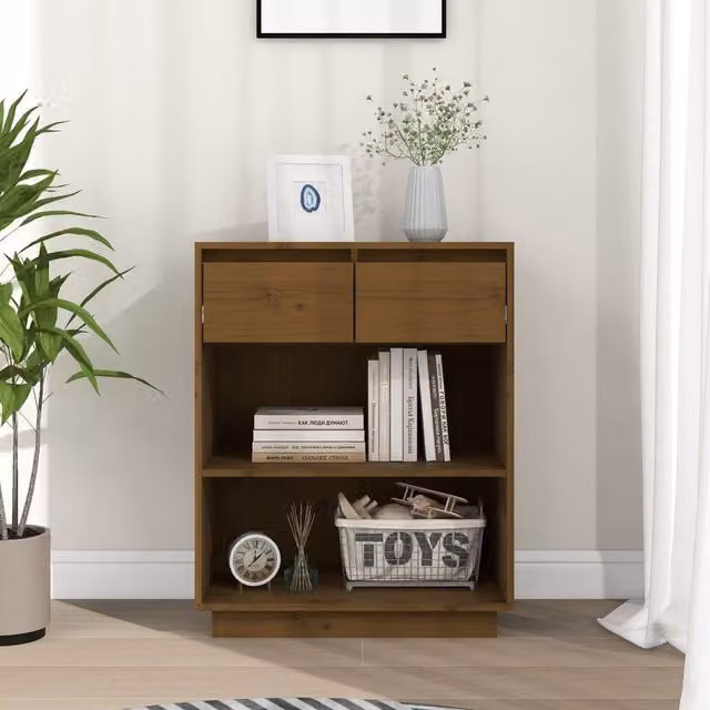 Berkfield Home Rustic Honey Brown Solid Wood Pine Console Cabinet W: 60 cm, D: 34 cm, H: 75 cm