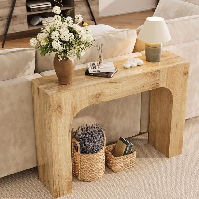 London Boutique Modern Rectangular Wooden Console Table in Light Oak – 1