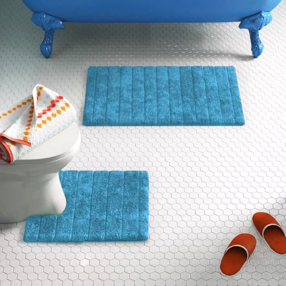Allure Bath Fashions Ribbed Two Piece Cotton Bath and Toilet Mat Set in Turquoise – 2