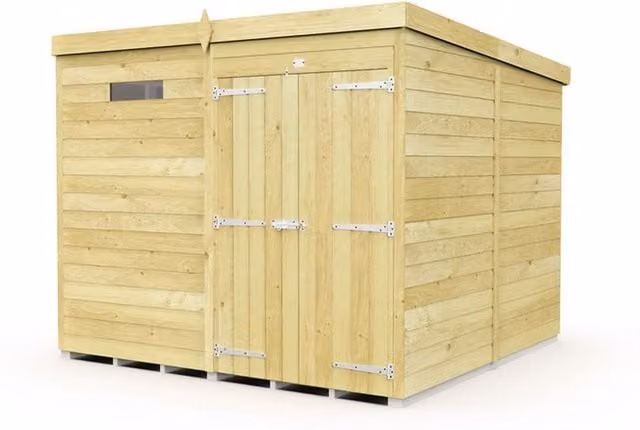 Buttercup Farm Brown Pent Security Wood Shed with Double Door, W: 214 cm, D: 231 cm, H: 201 cm