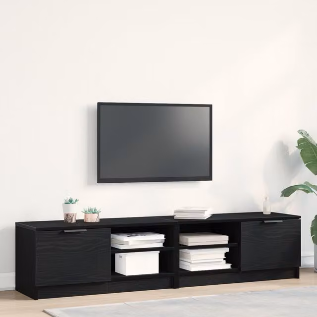Berkfield Home Modern Black Oak TV Cabinet with Sliding Doors and Internal Shelves, W/D/H: 80 x 35 x 36.5 cm – 1