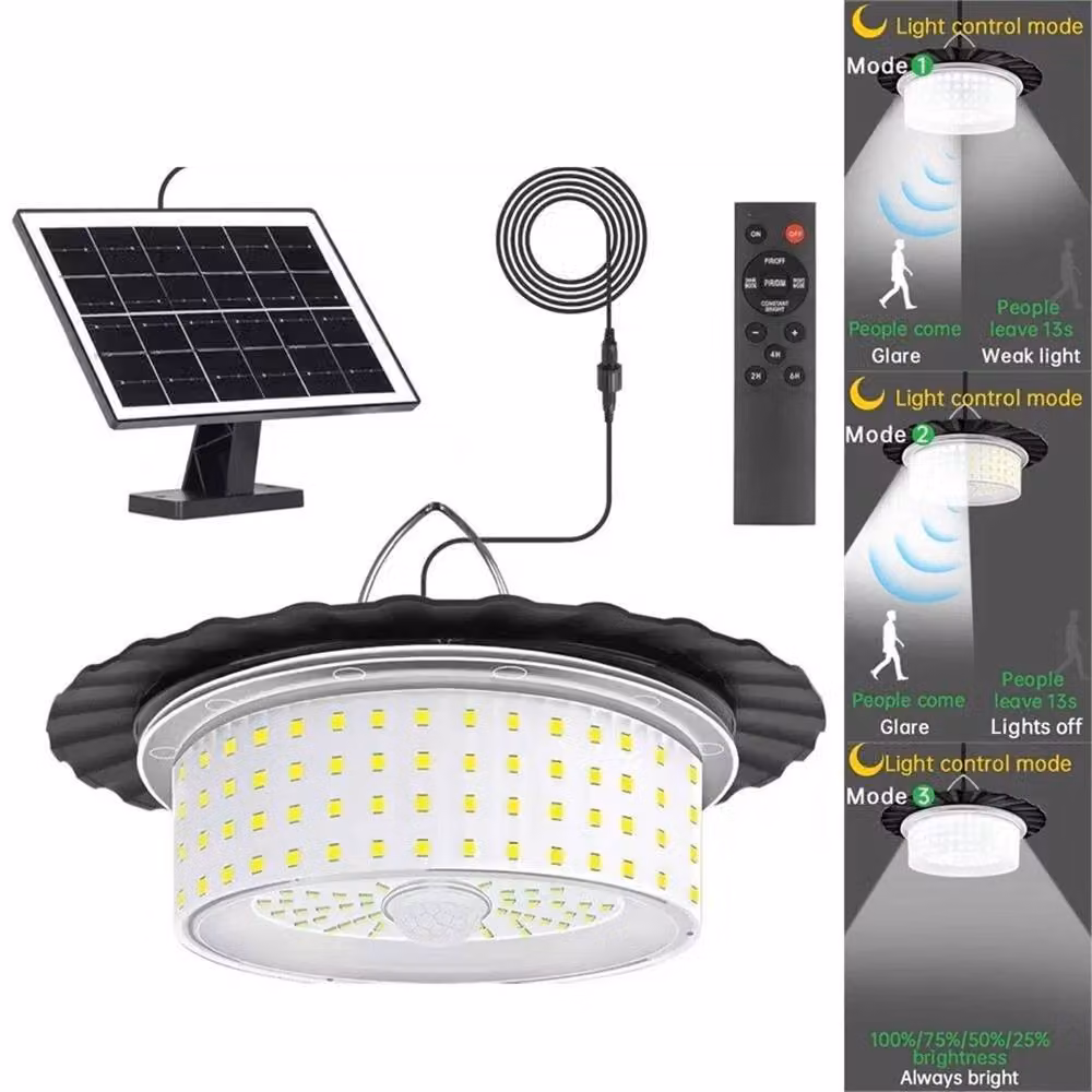 VOGREX Solar Pendant Light in Black with 1000LM Brightness, IP65 Waterproof Rating and Remote Control – 4