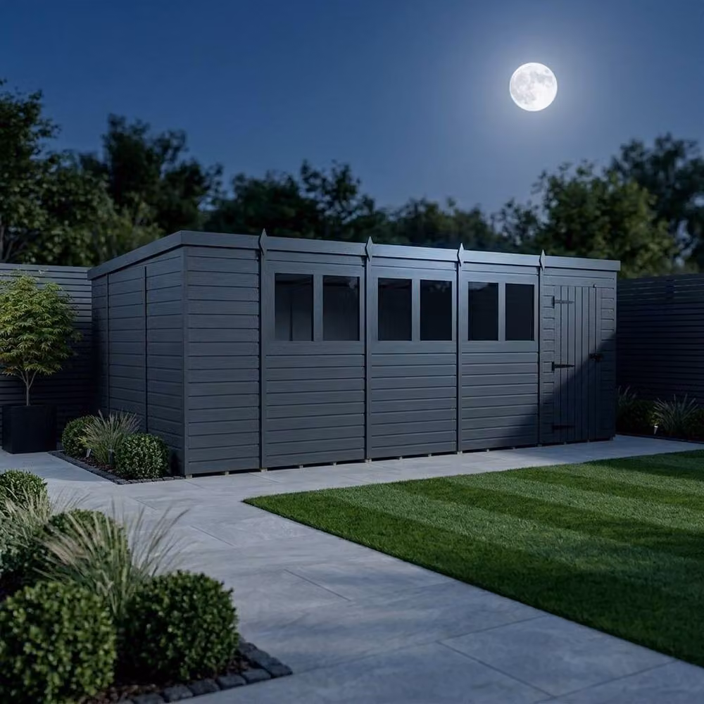 Buttercup Farm Grey Composite Pent Garden Shed with Single Door and Windows W: 591.8 cm, D: 304.8 cm, H: 210.0 cm – 3