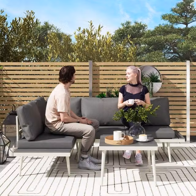 Outsunny 3 Piece Grey Metal Garden Furniture Set with Reclining Function