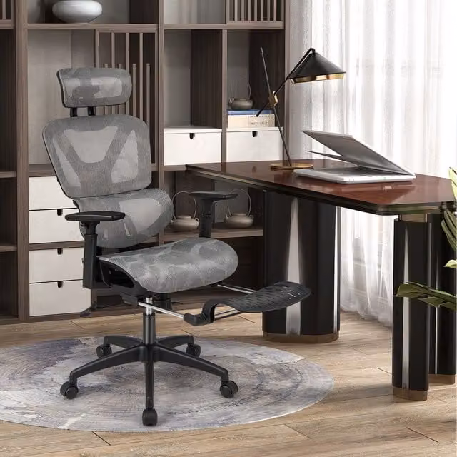 Costway Ergonomic Grey Fabric Office Chair with Headrest, Armrests and Swivel Function