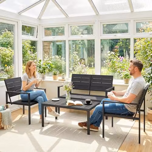 Outsunny 4 Piece Garden Furniture Set in Black with 2 Seater Sofa, Armchair, and Coffee Table – 7
