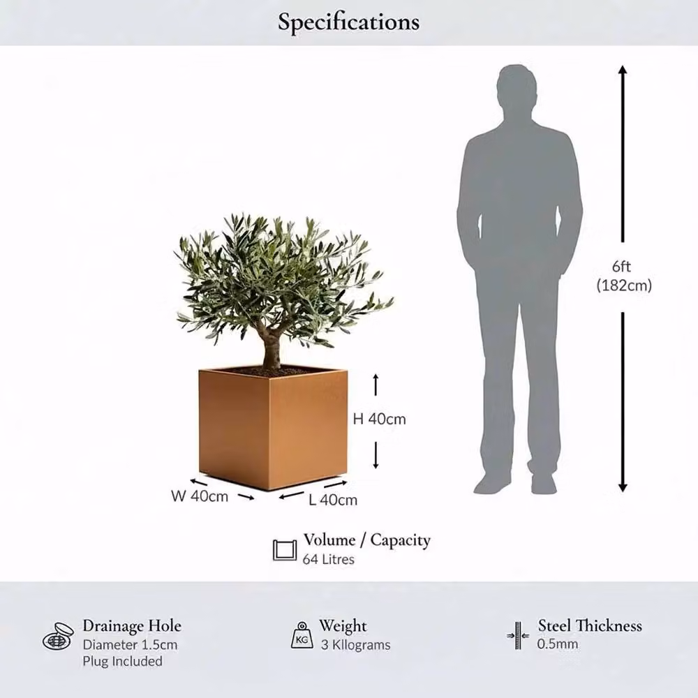 Access Garden Products Copper Galvanised Steel Square Planter W/D/H: 40 x 40 x 40 cm – 6