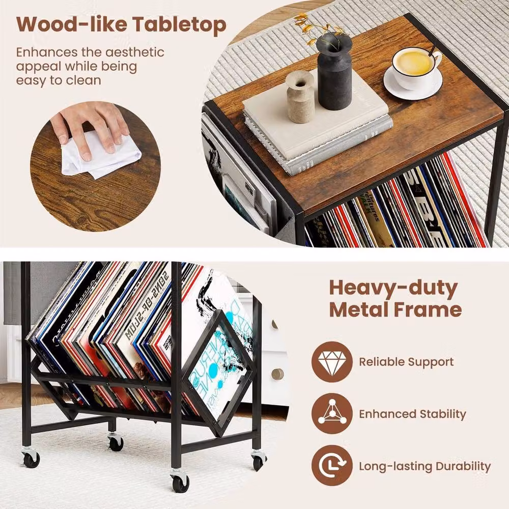 FORGEVIO Industrial Brown Vinyl Record Player Cabinet with Castors and Lock – 4