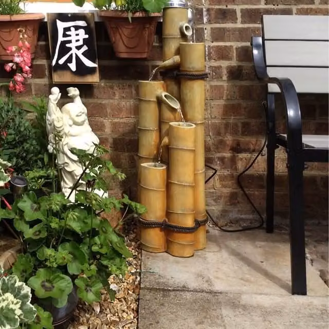 Primrose Brown 5 Bamboo Tubes Cascading Tabletop Water Feature
