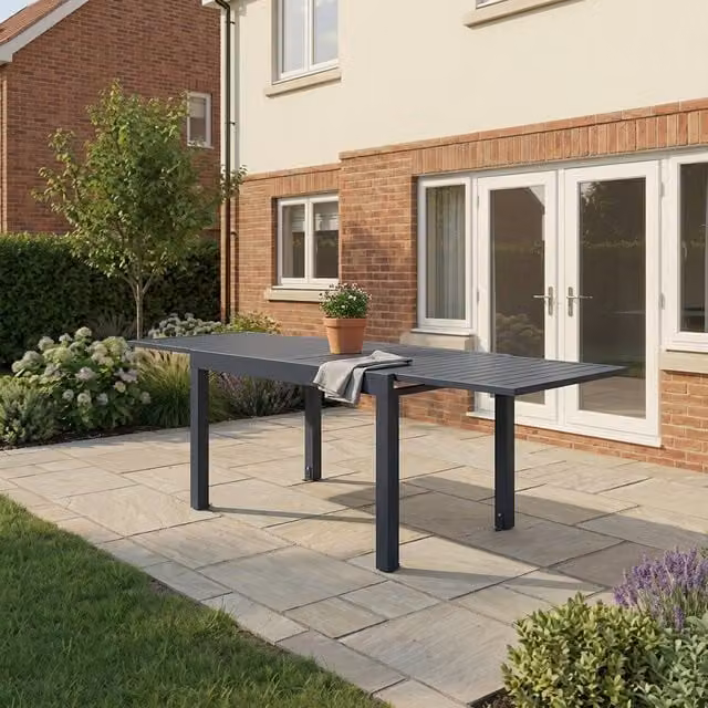 Outdoor Essentials Madison Extendable Square Garden and Terrace Table in Matt Black