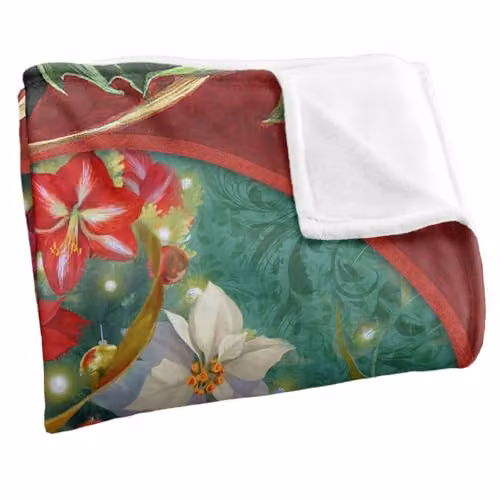 JQ Licensing Spirit of Christmas Poinsettias Super Soft Floral Fleece Throw Blanket, Multicolour, W/D/H: 91 x 147 cm – 3