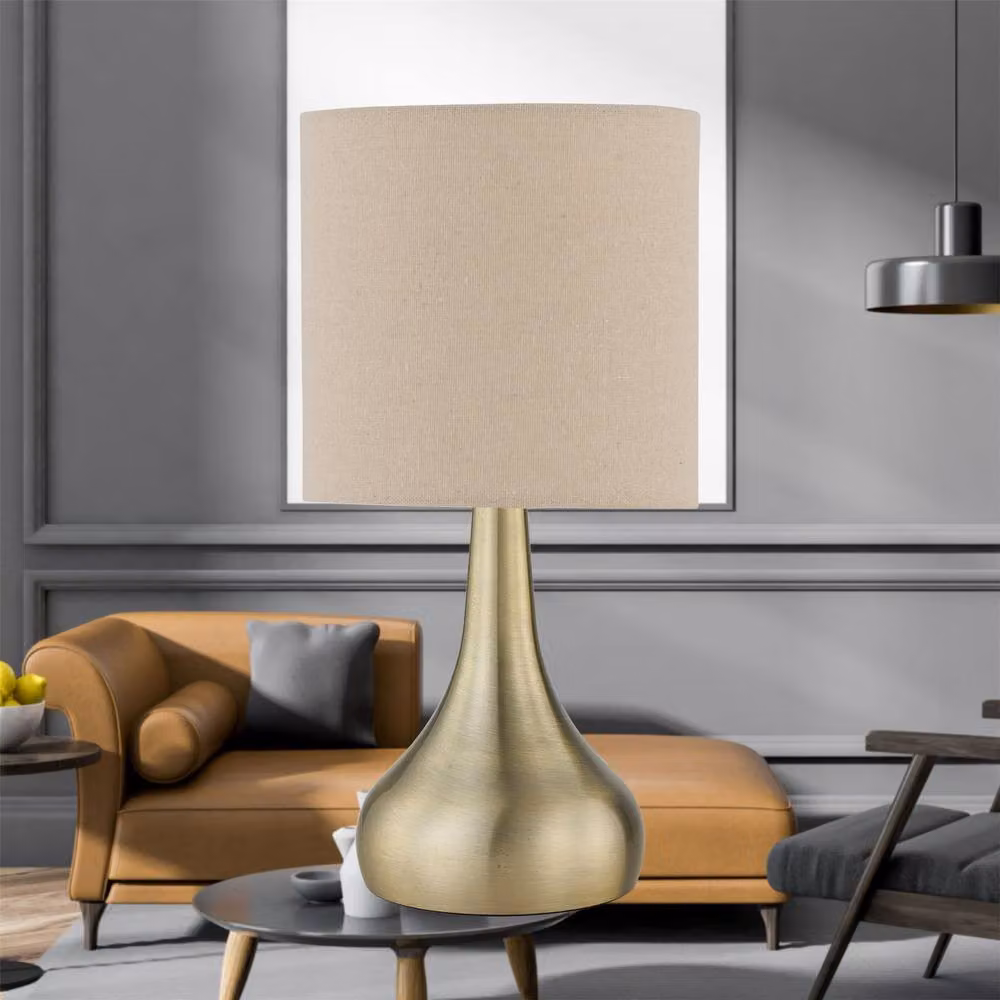 First Choice Lighting Romana Antique Brass Touch Table Lamp with Beige Linen Shade – 3