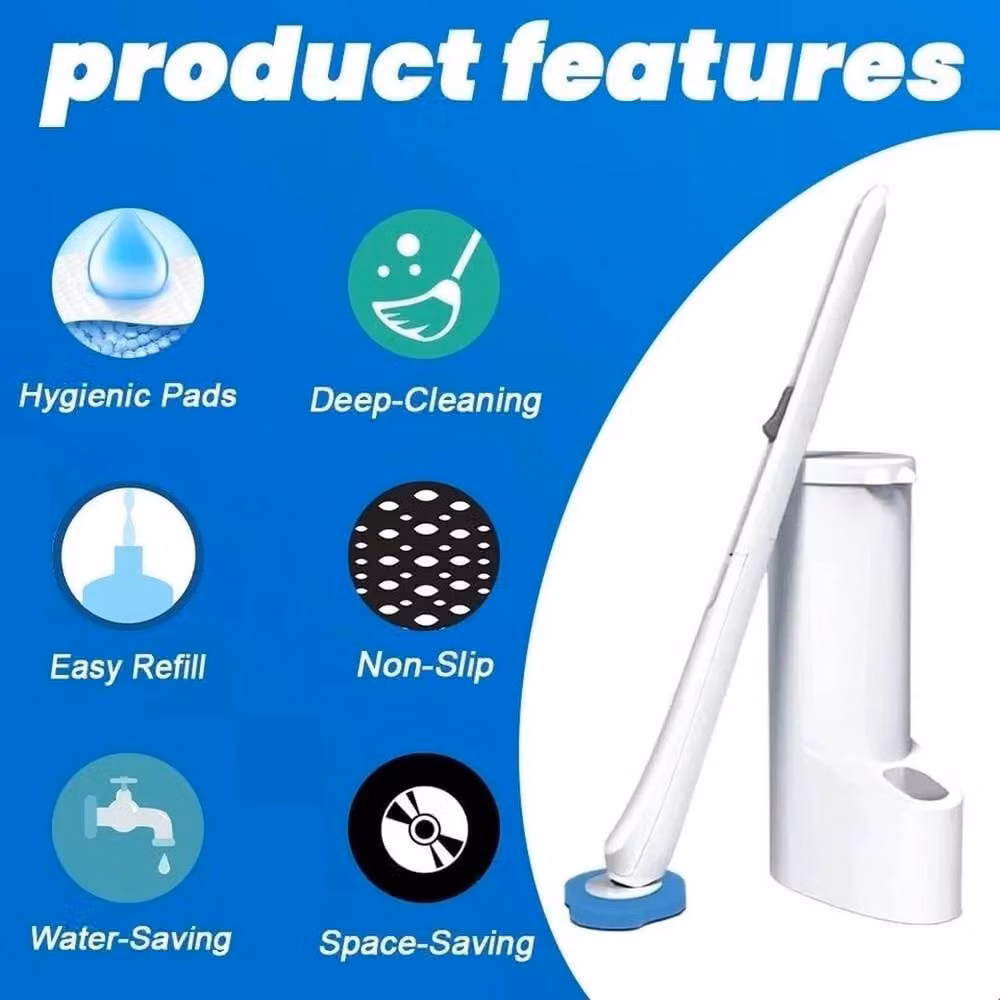 KORVIXA 16-Piece Disposable Toilet Brush Set in Blue with Covered Freestanding Plastic Holder – 3