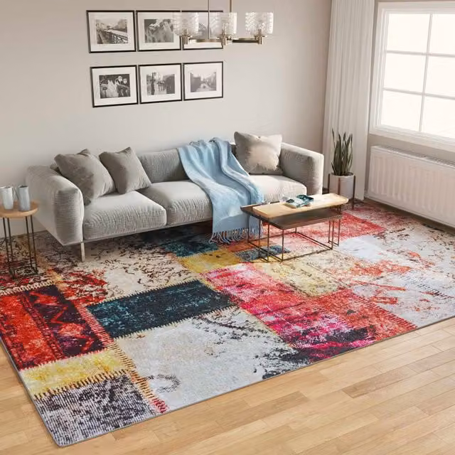 Berkfield Home Washable Multicolour Round Anti Slip Rug, Diameter: 100 cm – 1