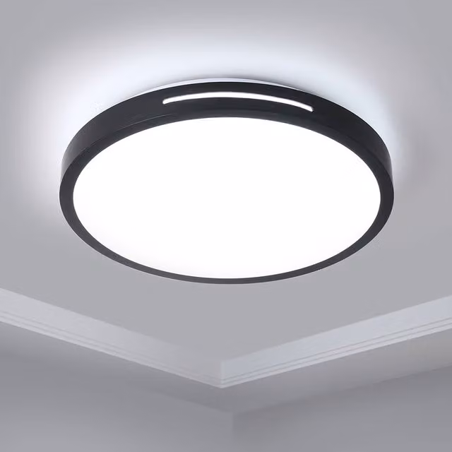 Livingandhome Modern Round LED Ceiling Light in Black with Cool White Light