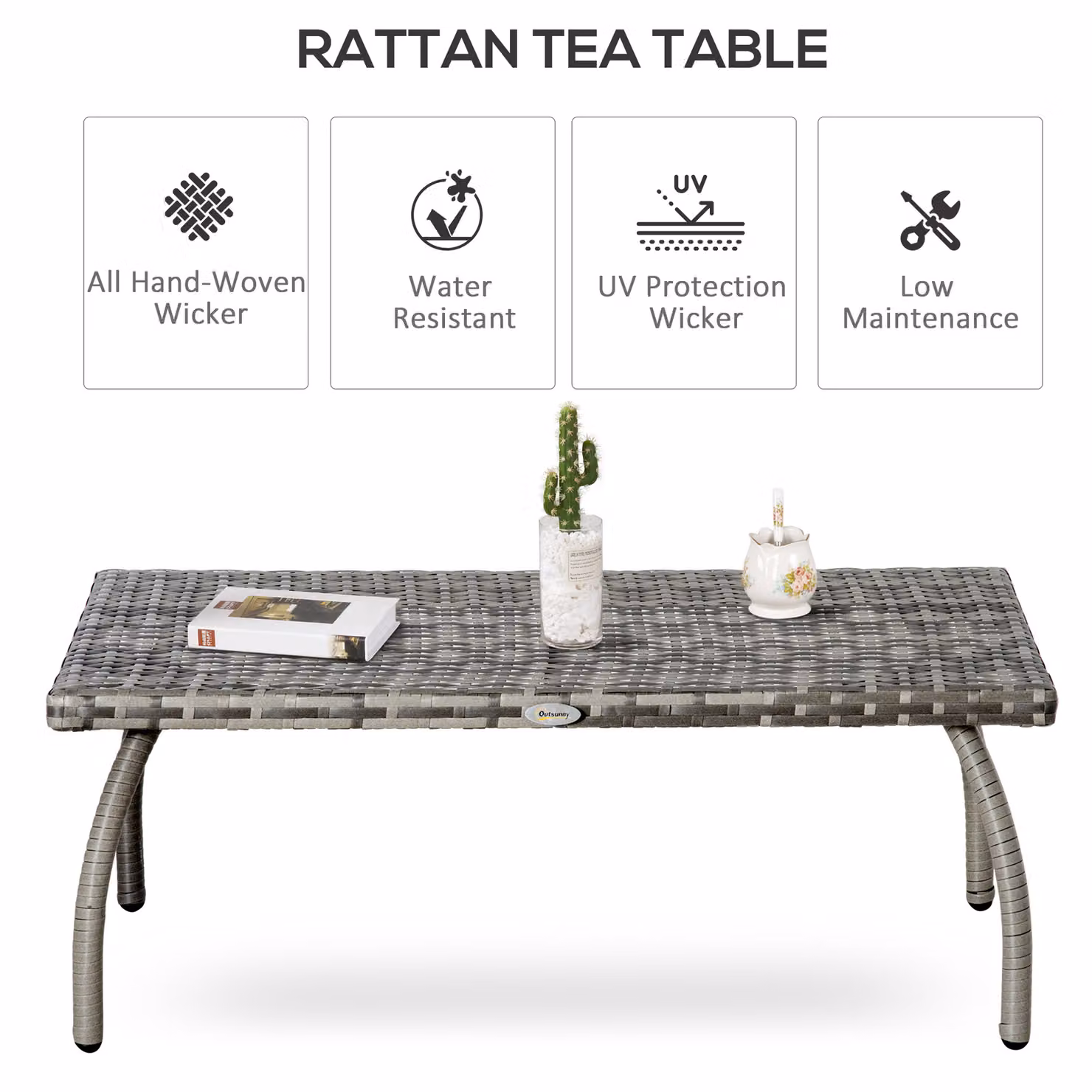 Outsunny Grey Polyrattan Square Alfresco Table for Garden, Balcony and Terrace – 3
