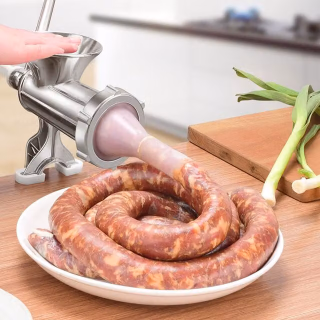 Livingandhome Small Manual Aluminium Kitchen Meat Mincer - Silver
