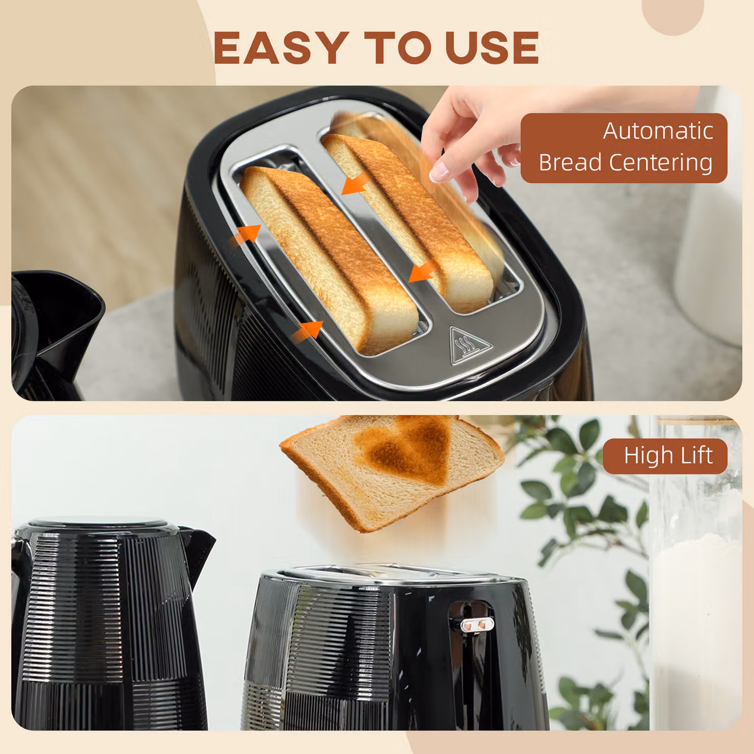 HOMCOM Kettle and Toaster Set in Black, including 1.7L Fast Boil Kettle and 2 Slice Toaster – 4