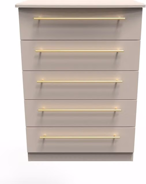 Haworth Ready Assembled 5 Drawer Chest in Kashmir Matt Beige and Gold