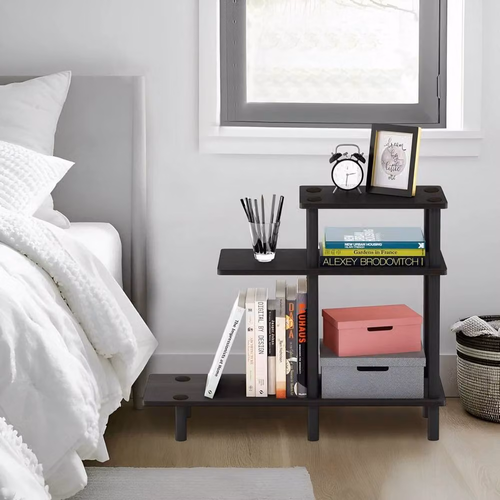 EONLION Black Modern Side Table with Shelves – 3