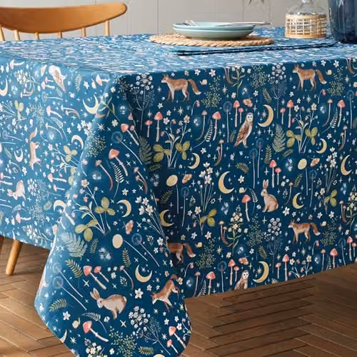 Catherine Lansfield Enchanted Twilight Animals Cotton Tablecloth, Blue, W: 137 cm, D: 178 cm – 2