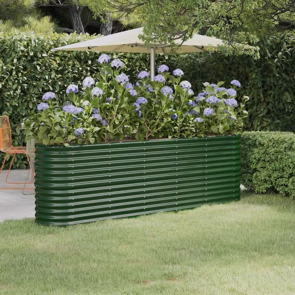 Berkfield Home Garden Raised Bed in Green Powder-coated Steel, W: 224 cm, D: 40 cm, H: 68 cm – 2
