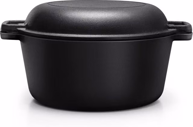 Garden Sanctuary 2-in-1 Black Cast Iron Dutch Oven Casserole with Reversible Lid, 5 l – 1